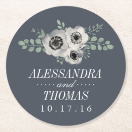 アネモンとユーカリ結婚プス ラウンドペーパーコースター
