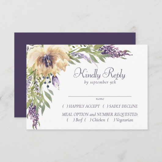 アネモンとラベンダー | パープルグリーンクリームエントリー 出欠カード (正面/裏面)