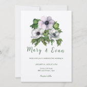 アネモンの花は紫結婚灰色 招待状 (正面)