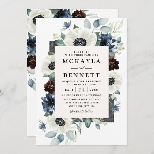 アネモンスダスティブルーティスルブルゴーニュ結婚フローラ 招待状 (正面/裏面)