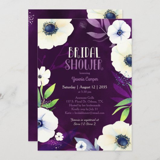 アネモンドリームパープルブライダルシャワー 招待状 (正面/裏面)