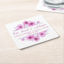 アネモンピンクの花お祝いコースター スクエアペーパーコースター