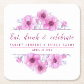 アネモンピンクの花お祝いコースター スクエアペーパーコースター (正面)