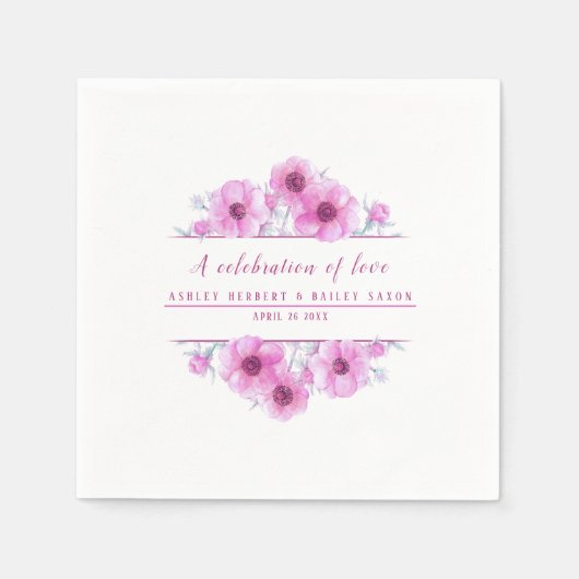アネモンピンクの花の水彩画お祝い スタンダードカクテルナプキン (正面)