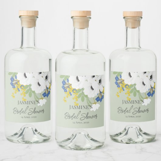 アネモン春フローラブーケブライダルシャワー リキュールボトルラベル (ボトル)
