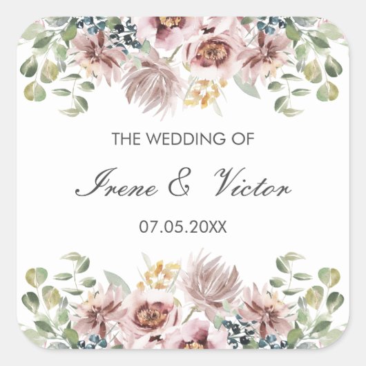 アネモン赤面ダスティパレ結婚ットパーソナライズされた スクエアシール (正面)