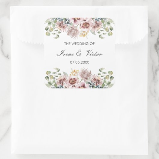 アネモン赤面ダスティパレ結婚ットパーソナライズされた スクエアシール (バッグ)