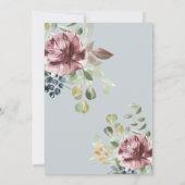 アネモン赤面ブルーグレーロマンチック結婚ボタニカル 招待状 (裏面)