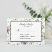 アネモン赤面ブルーシックな花ウェディングRSVP 出欠カード (スタンド正面)