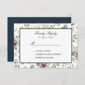 アネモン赤面ブルーシックな花ウェディングRSVP 出欠カード (正面/裏面)