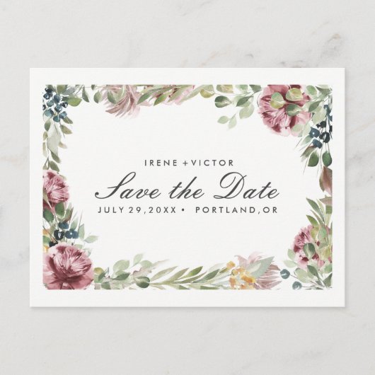 アネモン赤面 |フローラシックなウェディング日付を保存 案内ポストカード (正面)