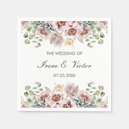 アネモン赤面 |埃っぽいパレットカスタムウェディング スタンダードカクテルナプキン (正面)