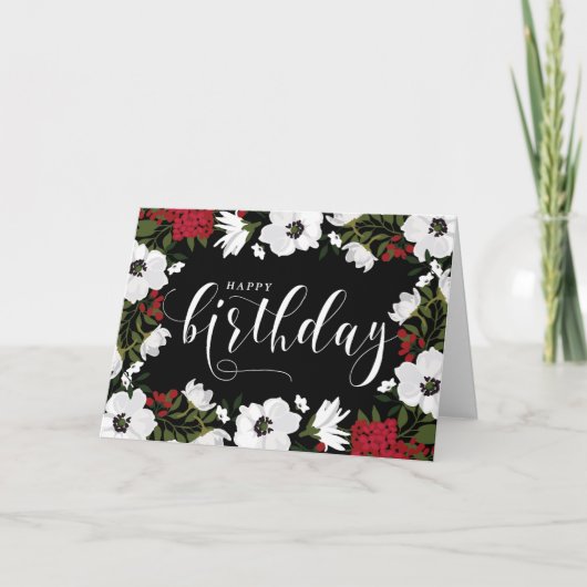 アネモン開花 |白と赤のハッピーバースデーカード カード (正面)