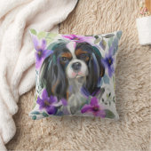『アネモン』トリコラーカバリエ犬の芸術枕 クッション (ブランケット)