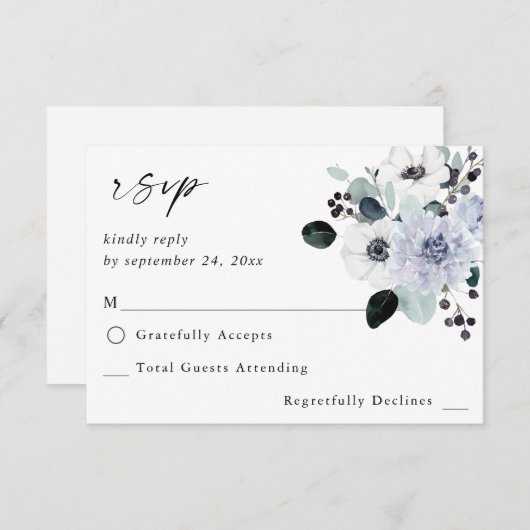 アネモン&ユーカリプトゥスウィンターホワイトフローラノミール 出欠カード (正面/裏面)