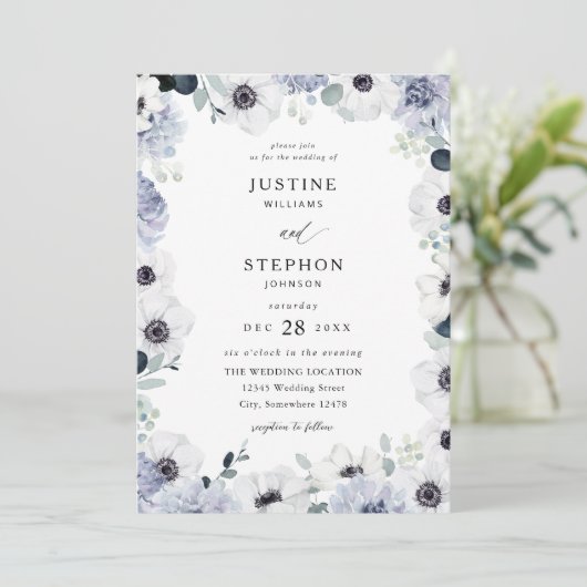 アネモン&ユーカリプトゥスウィンターホワイトフローラ結婚ズ 招待状 (スタンド正面)