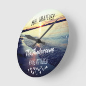 アハエールファミリー名サンセット退職したビーチ ラウンド壁時計 (傾斜)