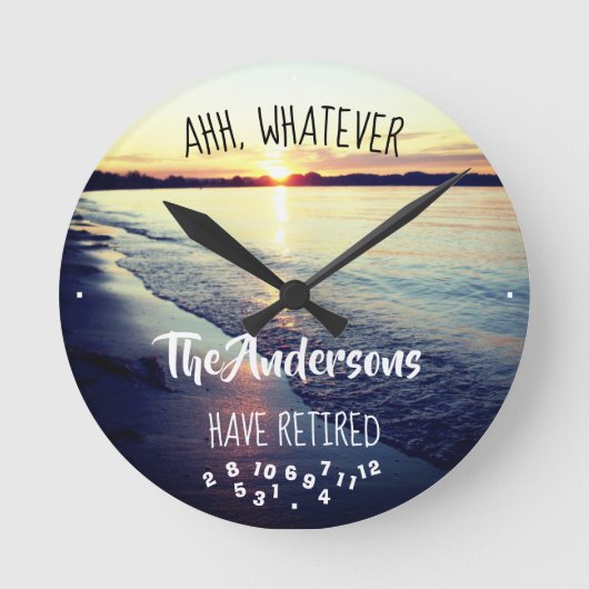 アハエールファミリー名サンセット退職したビーチ ラウンド壁時計 (正面)