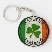 アハーン金ゴールドトリムシャムロックパーソナライズされた キーホルダー (正面)