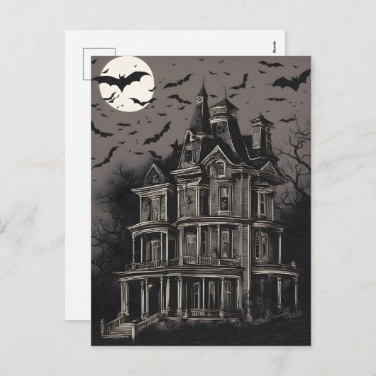 アハ不気味ス幽霊のよく出るこうもり飛んでいるの家 シーズンポストカード (正面/裏面)