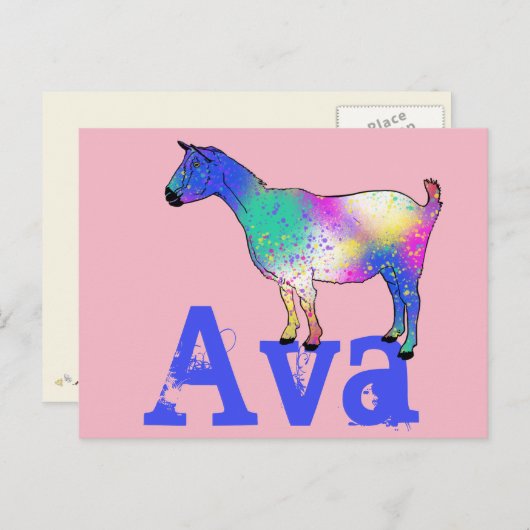 アバアッドネームファンキーかわいい山羊カラフルの動物 ポストカード (正面/裏面)