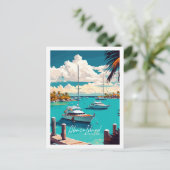 アバコアイランドバハマビンテージ旅行イラストレーション ポストカード (スタンド正面)