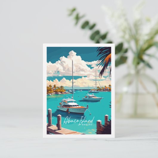 アバコアイランドバハマビンテージ旅行イラストレーション ポストカード (スタンド正面)