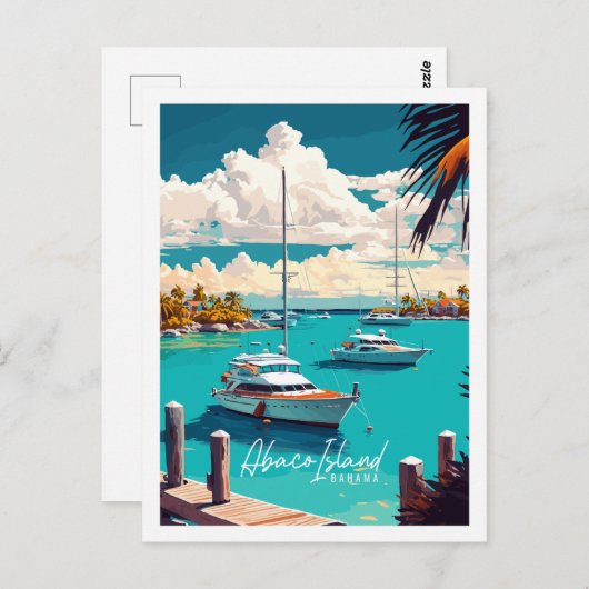 アバコアイランドバハマビンテージ旅行イラストレーション ポストカード (正面/裏面)