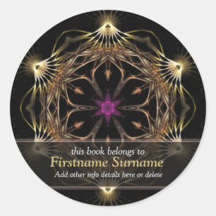 アバナザゴールデンフラワーアート蔵書票ステッカー ラウンドシール