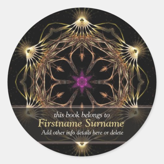 アバナザゴールデンフラワーアート蔵書票ステッカー ラウンドシール (正面)