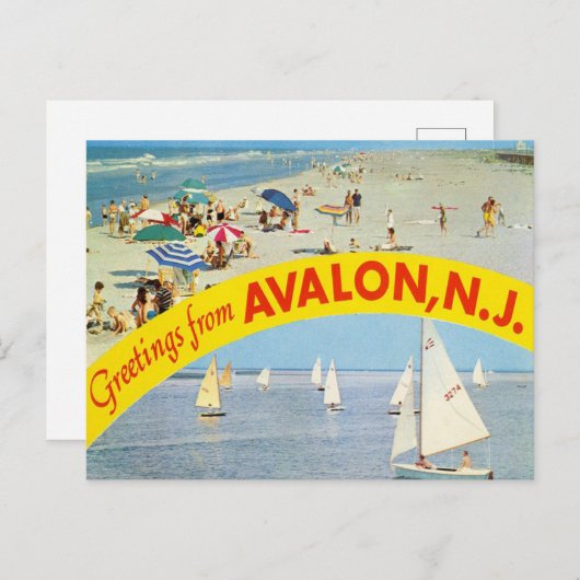 アバロンからの挨拶、ニュージャージーのヴィンテージ旅行 ポストカード (正面/裏面)