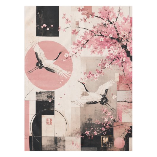 アバンギャルド 桜と鶴の調和 テーブルクロス (正面)