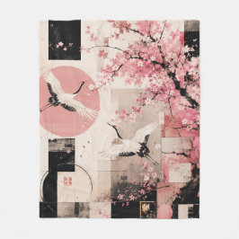 アバンギャルド 桜と鶴の調和 フリースブランケット