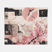 アバンギャルド 桜と鶴の調和 フリースブランケット (正面(横))