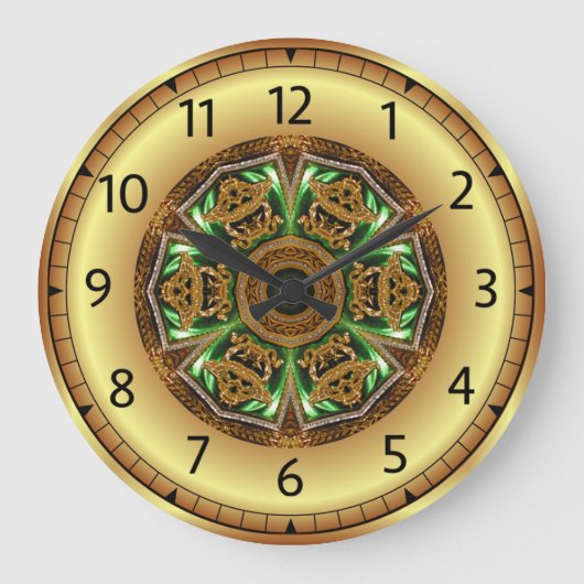 アバント – ガーデ、グリーンと金ゴールド、デザインKNF 1 to ラージ壁時計 (正面)