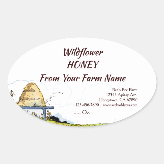 アパカスタムールヴィンテージミツバチの巣と雲ハニー 楕円形シール (正面)