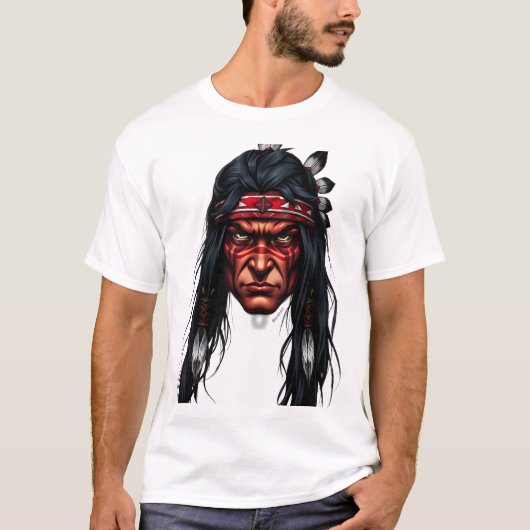 アパッチウォリアー顔イラストレーション Tシャツ (正面)