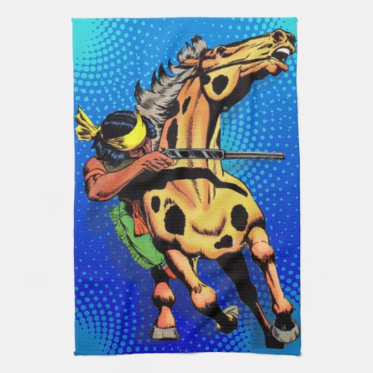 アパッチ・トレイル#1、先住民・アメリカン・オン・乗馬 キッチンタオル (縦)