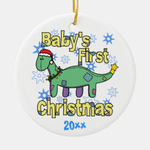 アパトサウルスのベビーの初めてのクリスマスのオーナメント セラミックオーナメント