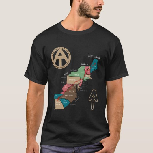アパラチア山脈トレイルのハイキングマップ Tシャツ (正面)
