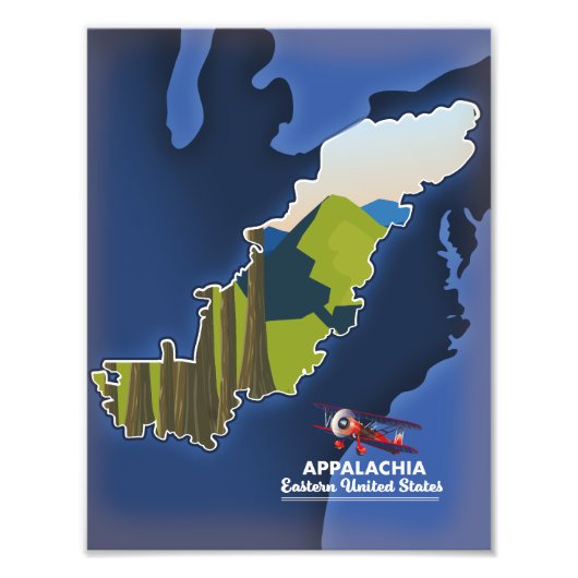 アパラチア 東アメリカ合衆国 旅行地図 フォトプリント            (正面)
