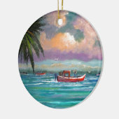 アパラチコーラ川湾で収穫しているカキ セラミックオーナメント (左)