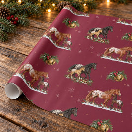 アパラルーサの母馬と仔馬のクランベリー クリスマス ラッピングペーパー