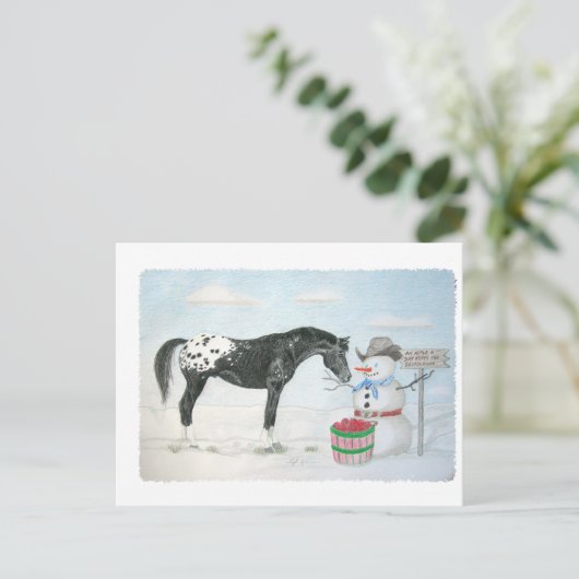 アパロオーサ馬、雪だるま、長方形 ポストカード (スタンド正面)