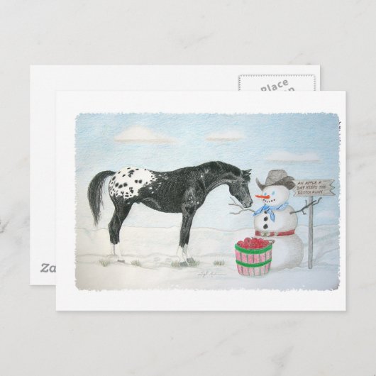 アパロオーサ馬、雪だるま、長方形 ポストカード (正面/裏面)