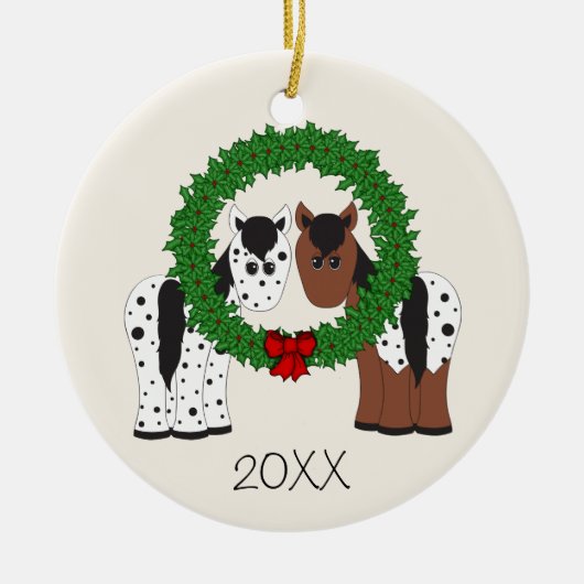 アパロパーソナライズされたーサ馬カップル1stクリスマス セラミックオーナメント (正面)