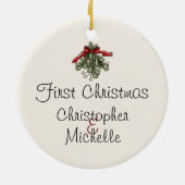 アパロパーソナライズされたーサ馬カップル1stクリスマス セラミックオーナメント (裏面)