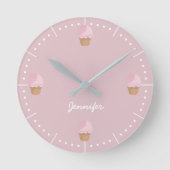 アパーソナライズされたイスクリームピンクのキッチンウォール時計 ラウンド壁時計 (正面)