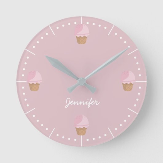 アパーソナライズされたイスクリームピンクのキッチンウォール時計 ラウンド壁時計 (正面)