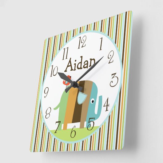 アパーソナライズされたストライプのフ象の時計 スクエア壁時計 (傾斜)